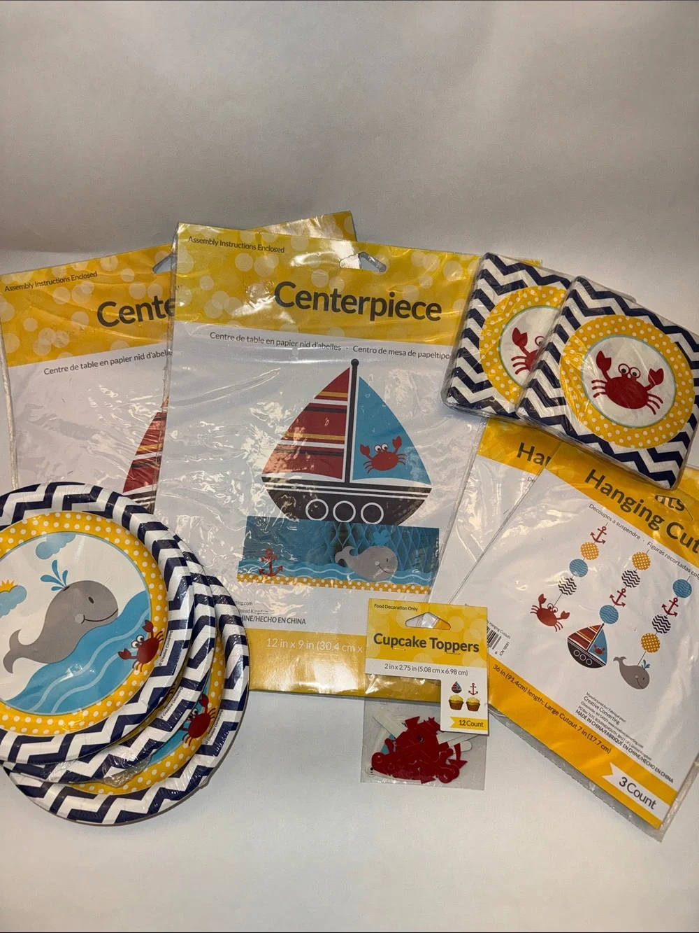 Baby Nautical Party Tableware Set - Bundle of 10 pieces.